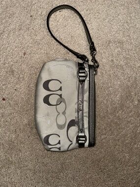 Coach Gray Silver Signature Wristlet